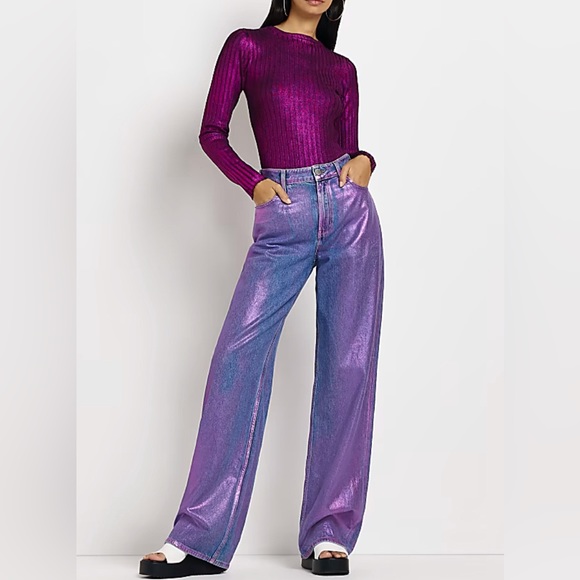 **SOLD** Purple Metallic Jeans River Island Never Worn - Picture 4 of 4